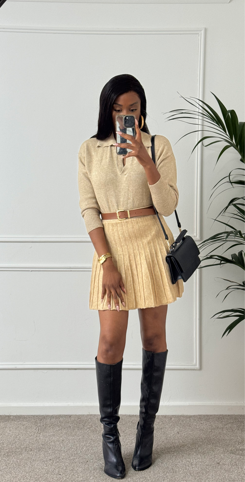 ASOS In The Style x Lorna Luxe  knitted jumper and skirt co-ord in stone