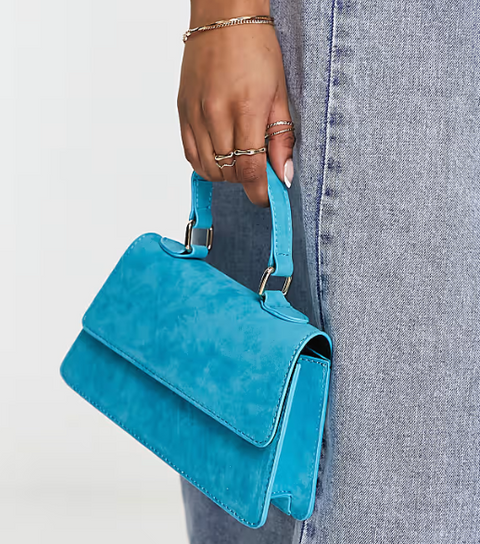 ASOS aqua blue suedette cross body bag with top handle and detachable strap