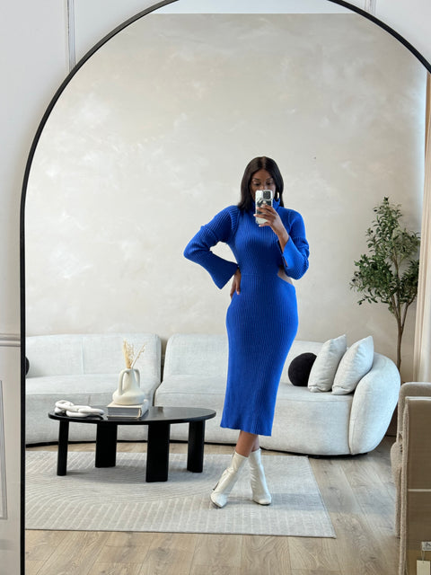 ASOS roll neck knitted cut out midi dress in blue