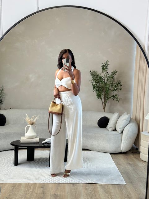 Zara white linen blend cut out jumpsuit