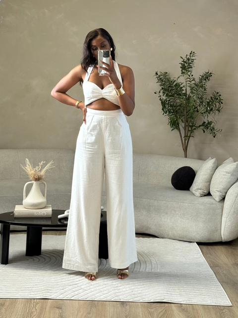 Zara white linen blend cut out jumpsuit